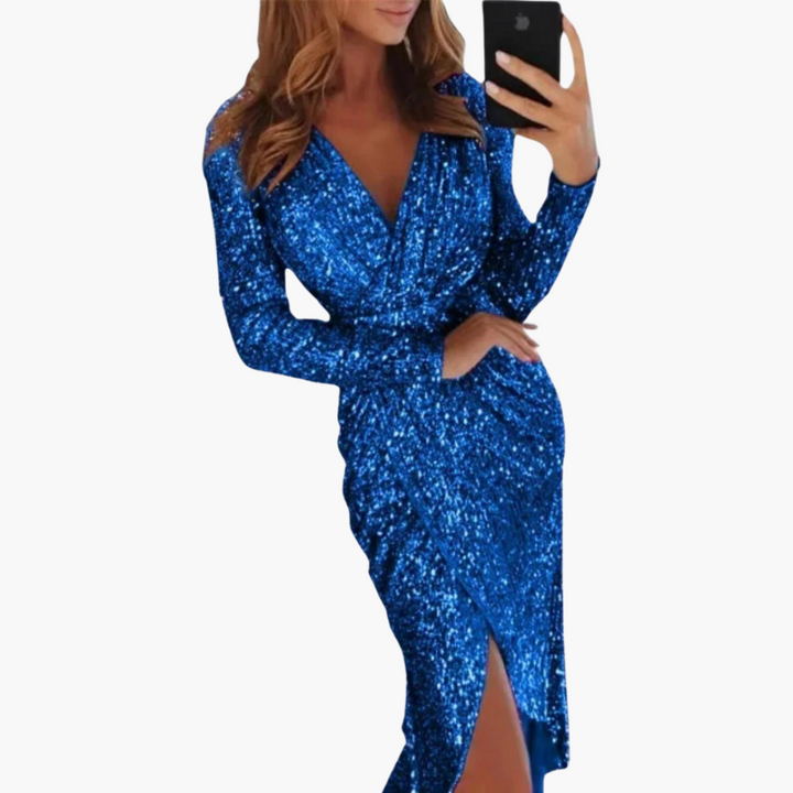 Paillettenkleid mit Schlitz für Damen – glitzernd & elegant