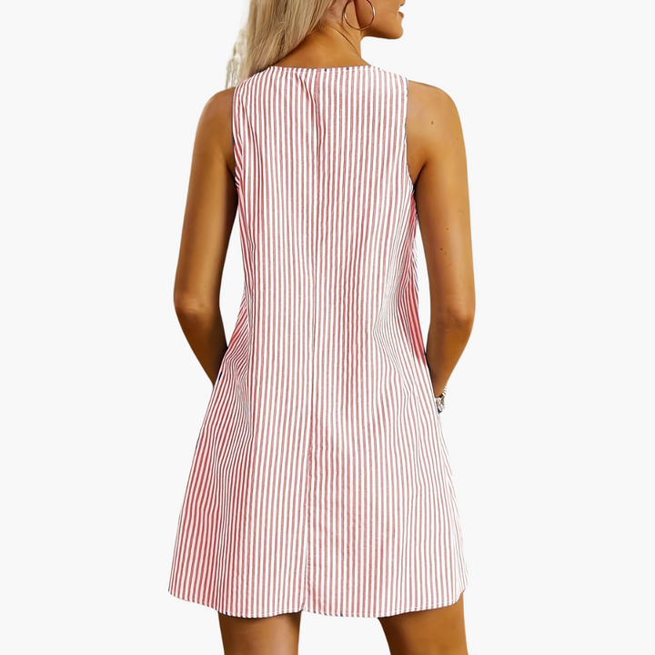 Gestreiftes Freizeitkleid für Damen - Ärmellos, Mini mit Taschen