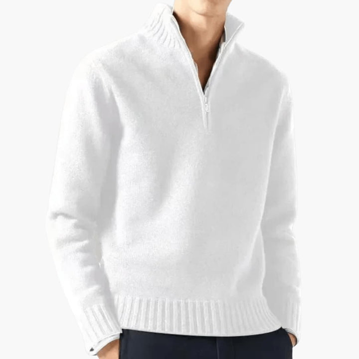 Herren pullover mit Reißverschluss am Halsausschnitt und geripptem Saum