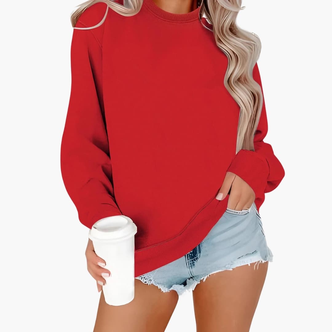 Damen Sweatshirt mit Rundhalsausschnitt und Rippbündchen