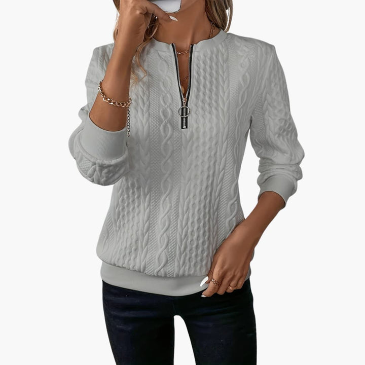 Damen pullover mit Reißverschluss am Ausschnitt und Zopfmuster Oberfläche