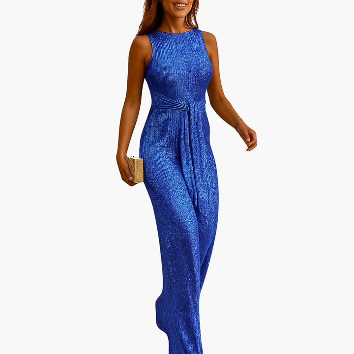 Ärmelloser Damen-Jumpsuit in voller Länge mit Taillengürtel