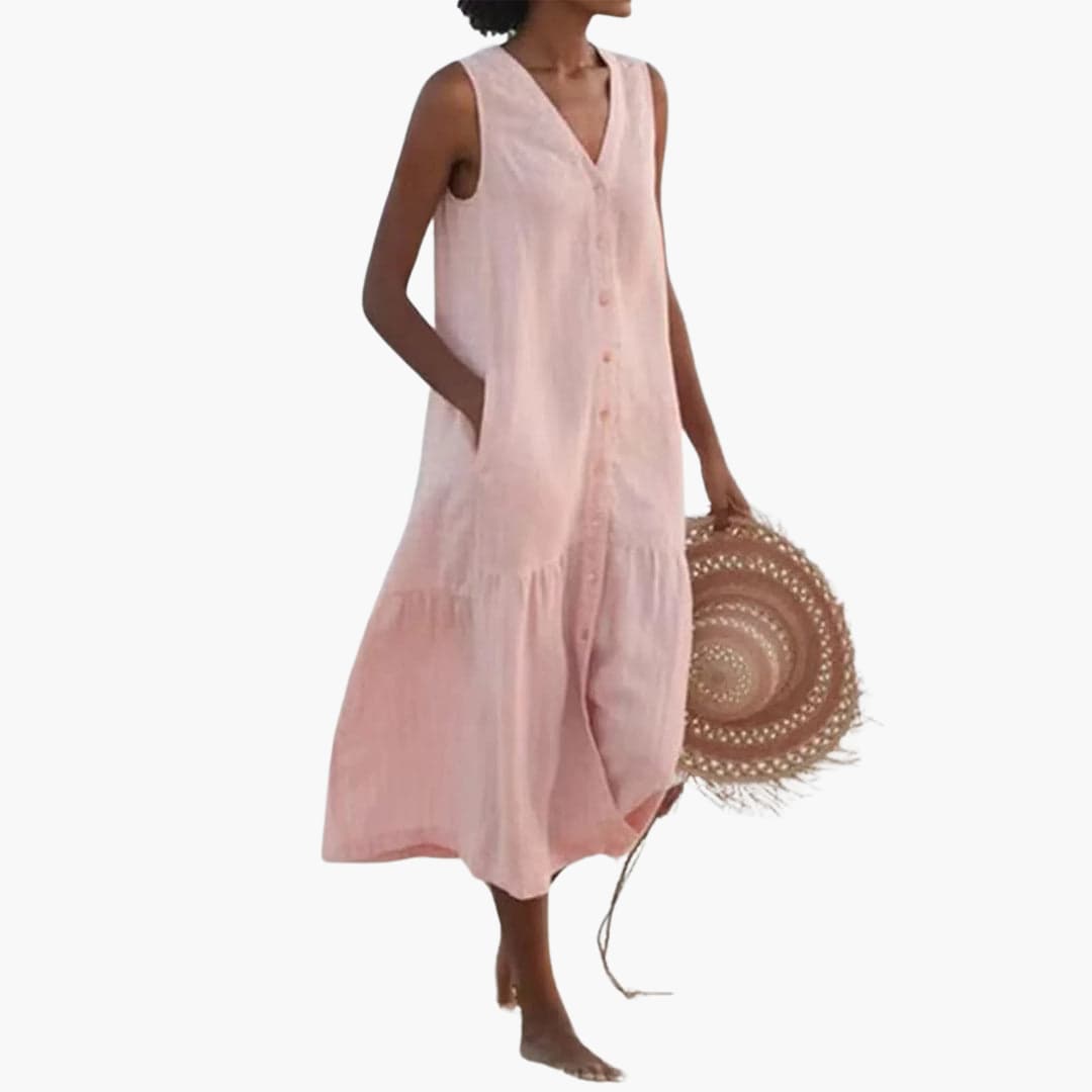 Midi-Kleid mit Knopfleiste für Damen - Sommerliches Shirt Kleid