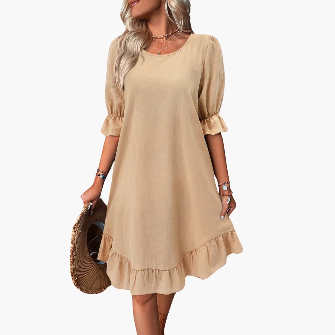 Kleid Damen - Freizeitkleid mit Volants und Puffärmeln Sommer