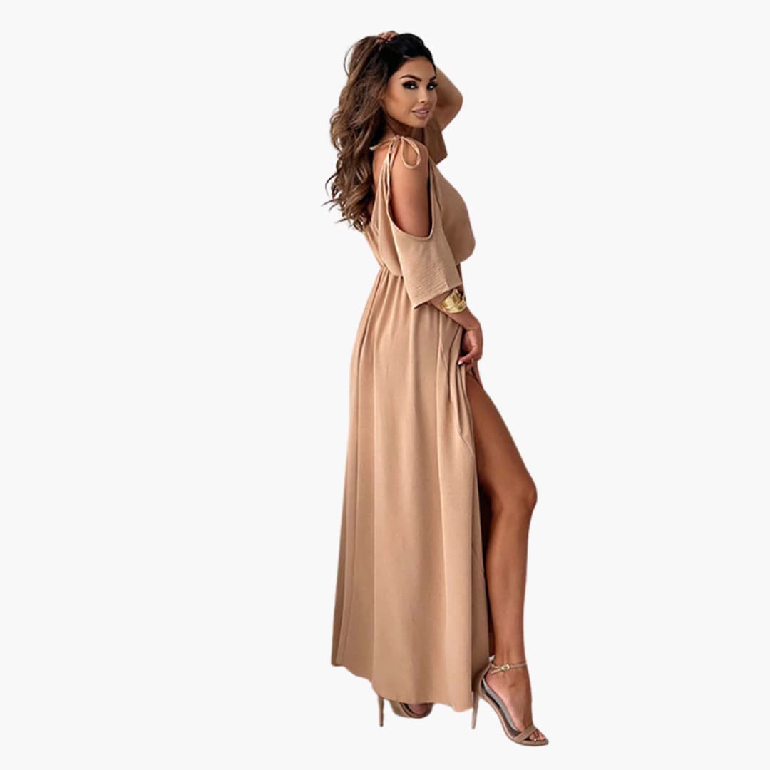 Maxikleid mit V-Ausschnitt und Schlitz – Damen Abendmode