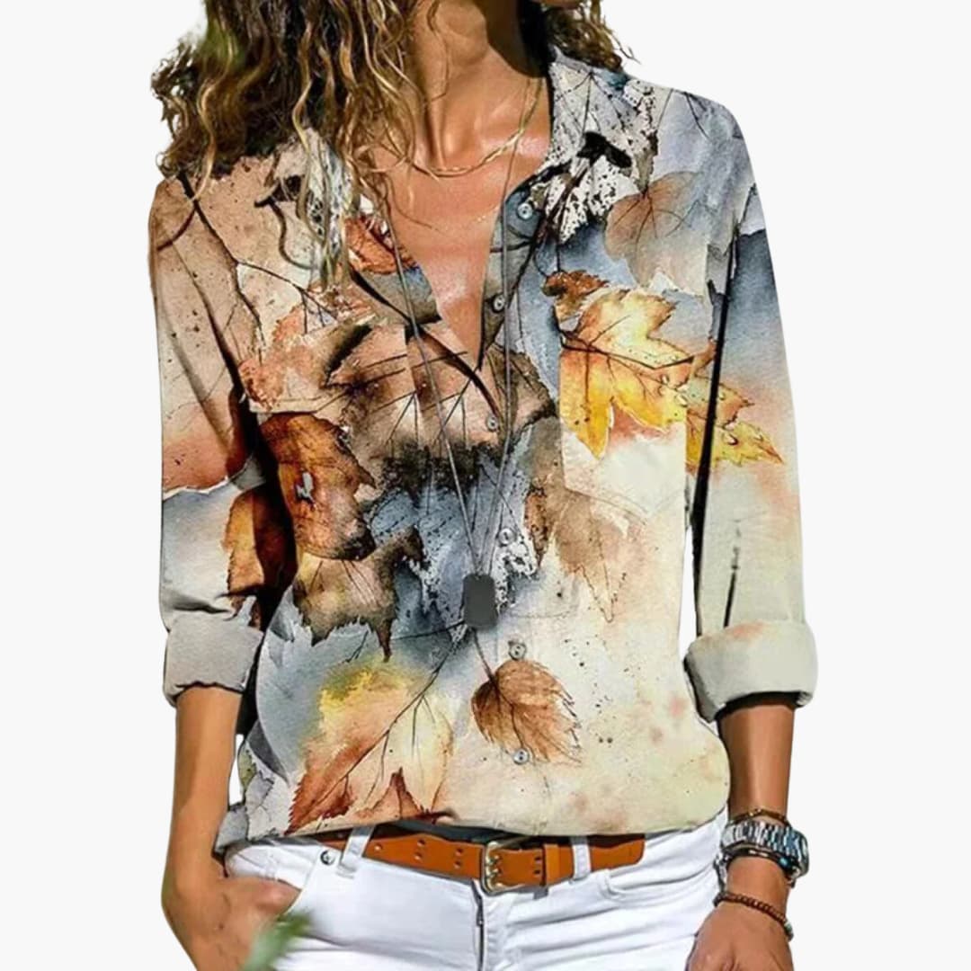 Bluse mit Blumenmuster - Damen Freizeitlook mit Kontrast