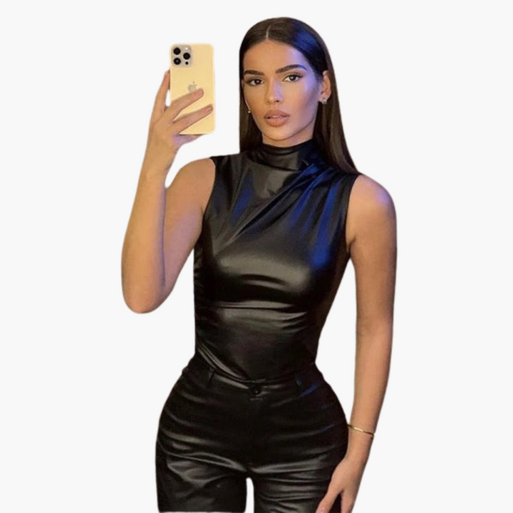 Faux Leder Top für Damen – Ärmelloses, elegantes Design