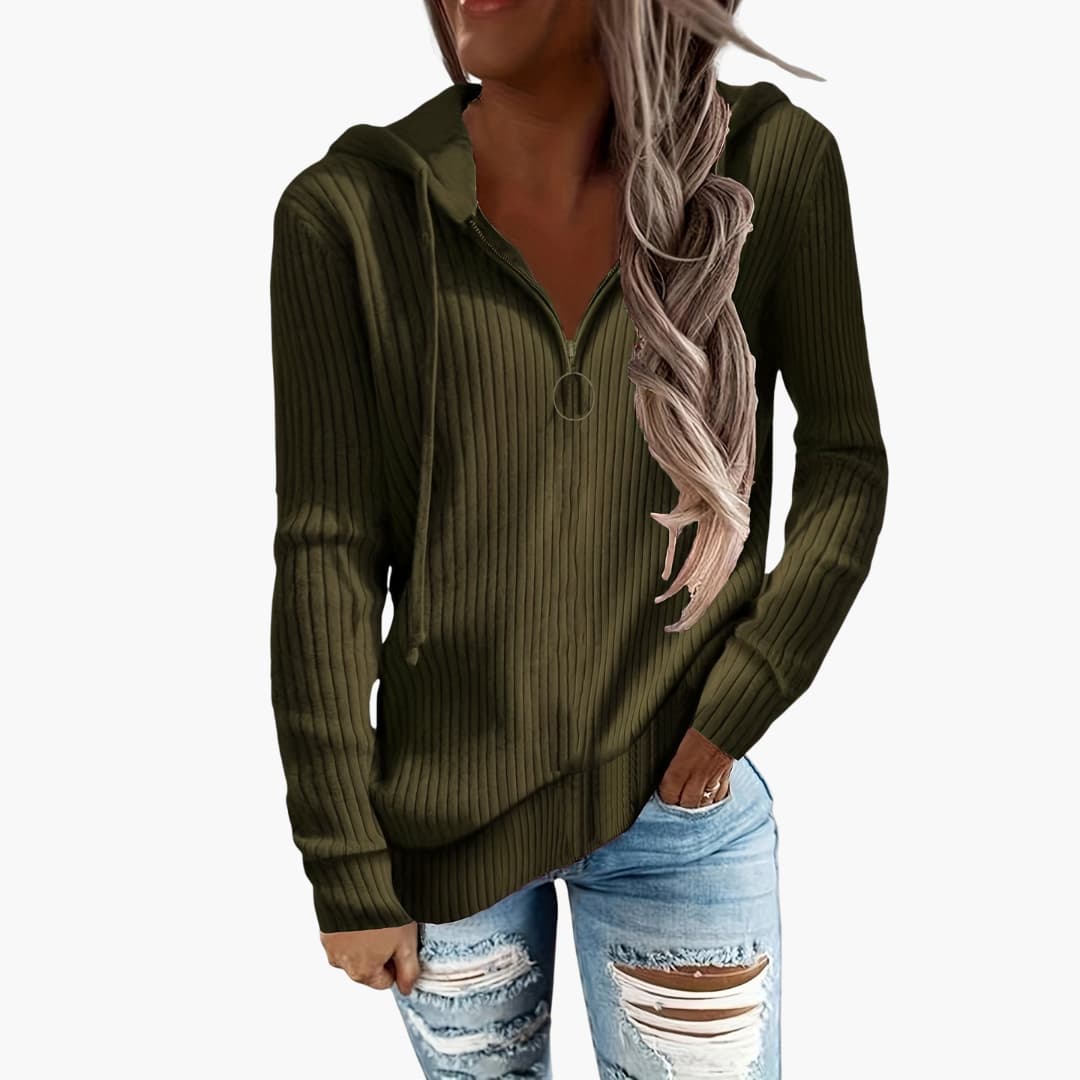 Rippstrick Zip Up Hoodie für Damen