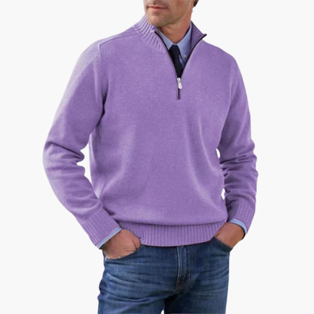Herren pullover mit halbem Reißverschluss und geripptem Saum