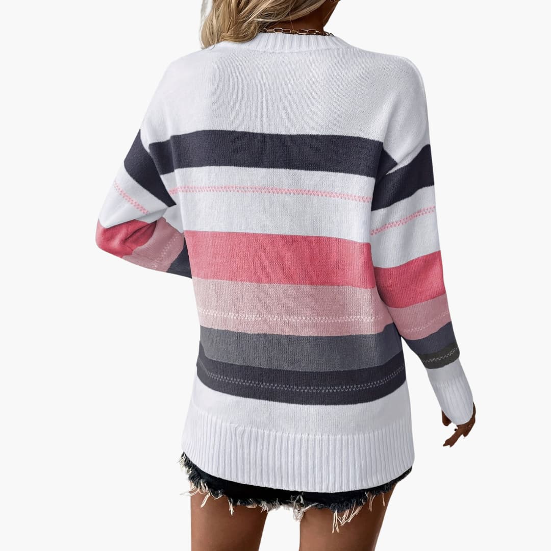 Damen pullover mit Rundhalsausschnitt und gestreifter Oberfläche