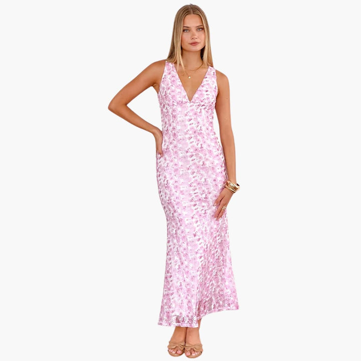 Spitzen-Maxikleid - Damen Stil mit V-Ausschnitt und Eleganz