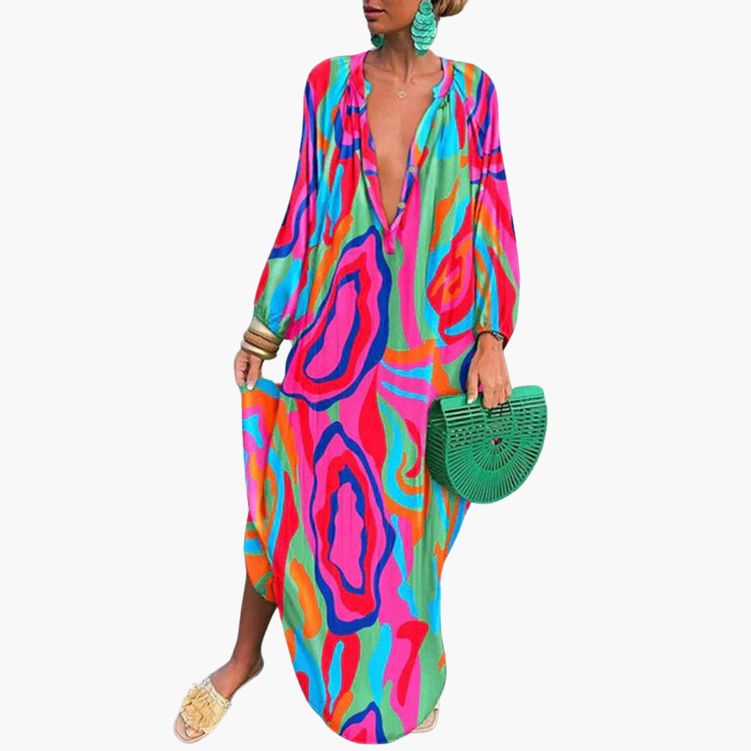 Boho Maxikleid für Frauen – Grünes Blumen Sommerkleid