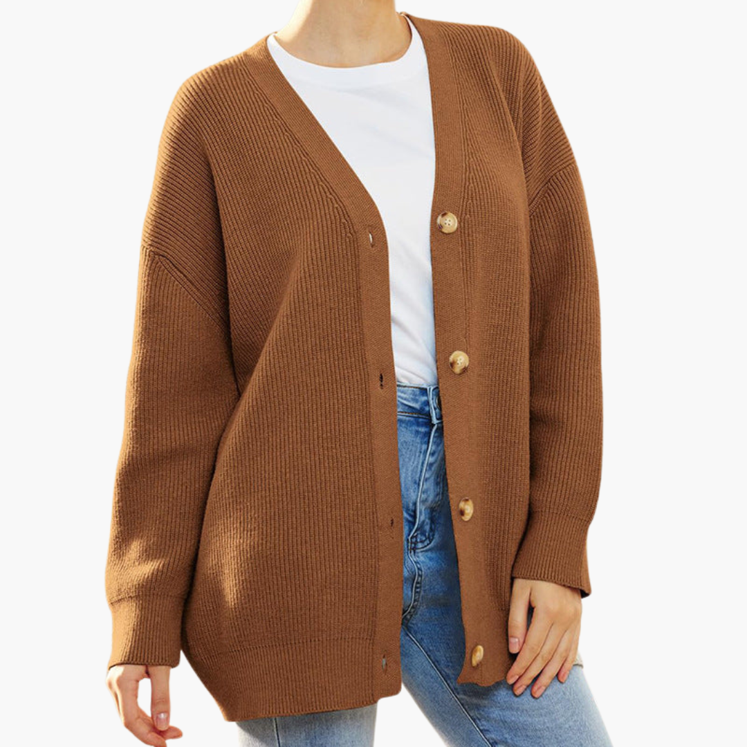 Damen Strickjacke mit V-Ausschnitt und Knopfverschluss