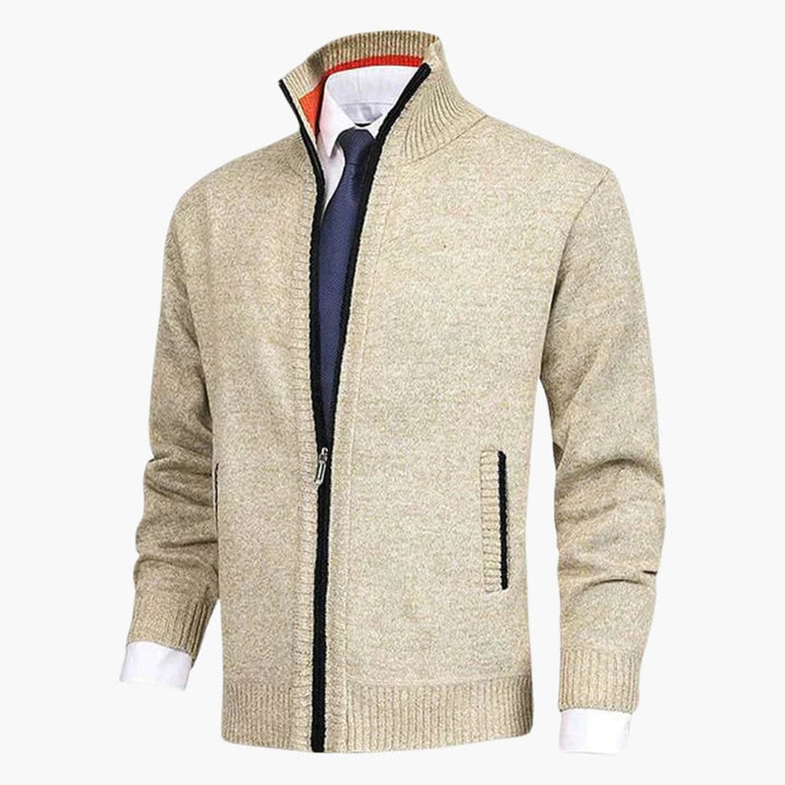 Herren Zip-Strickjacken mit Stehkragen und Rippbündchen