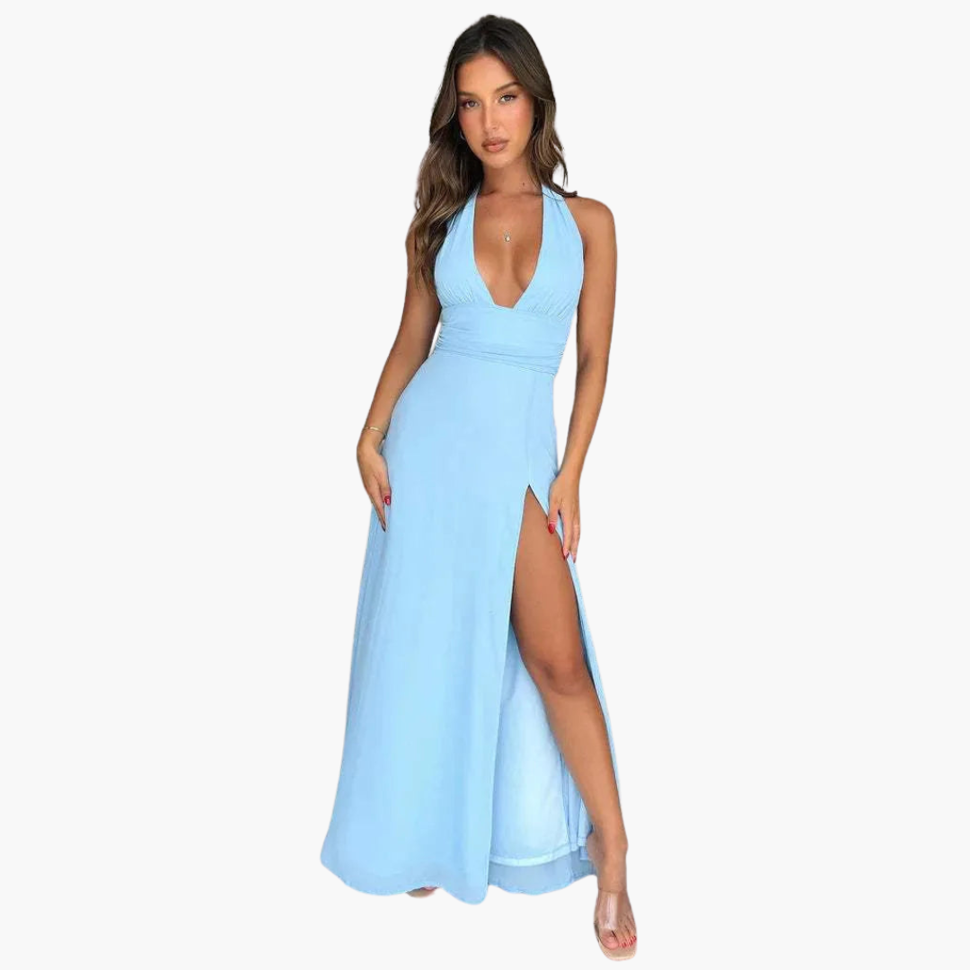 Maxikleid mit Schlitz & Neckholder - Damen Abendmode