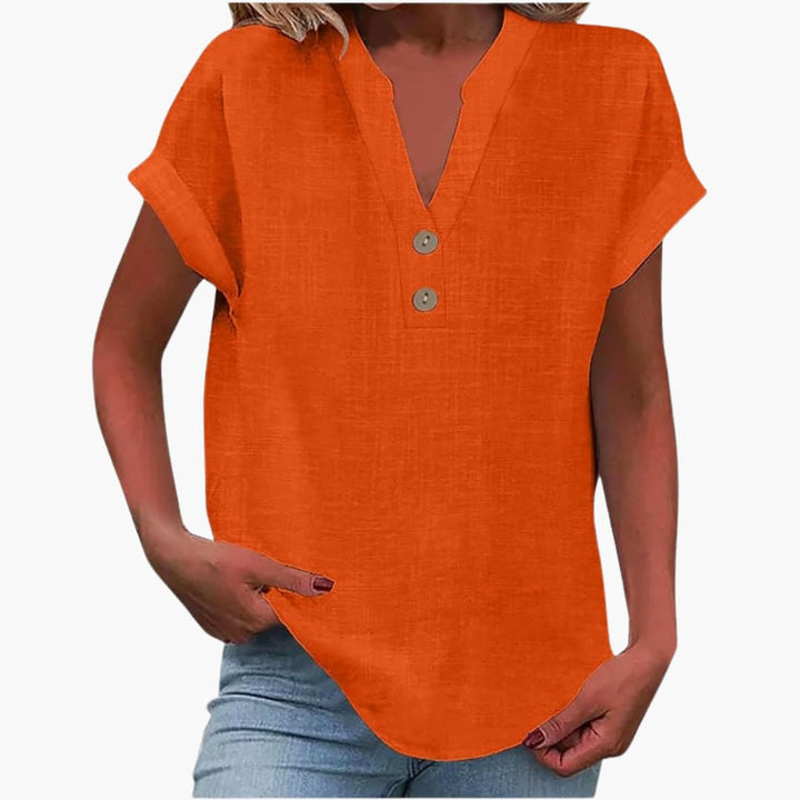 Damen Bluse mit V-Ausschnitt und kurzen Ärmeln für Frühling