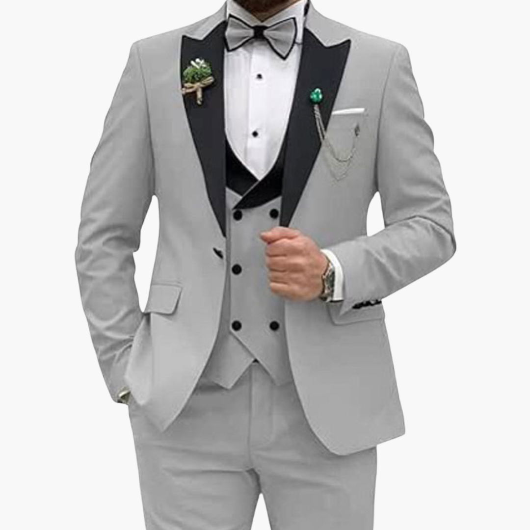 Herren Anzug dreiteilig mit Slim Fit und Kontrastrevers