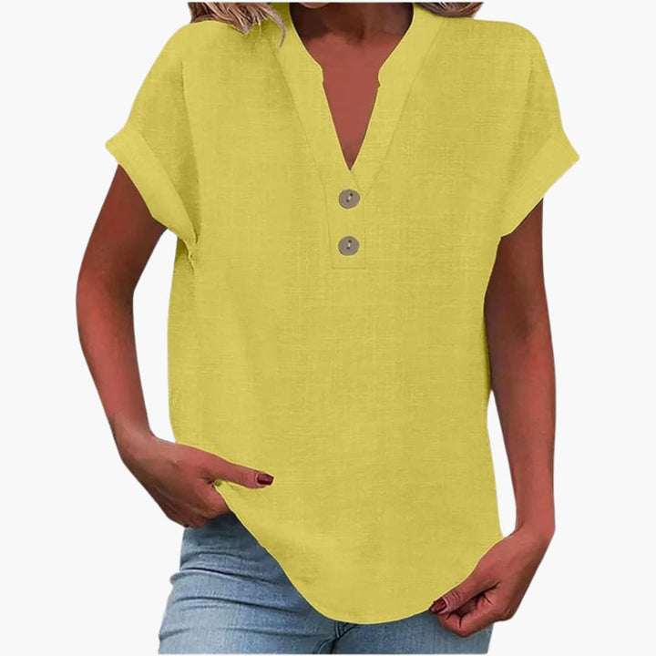 Damen Kurzarmshirt mit V-Ausschnitt und lockerer Passform
