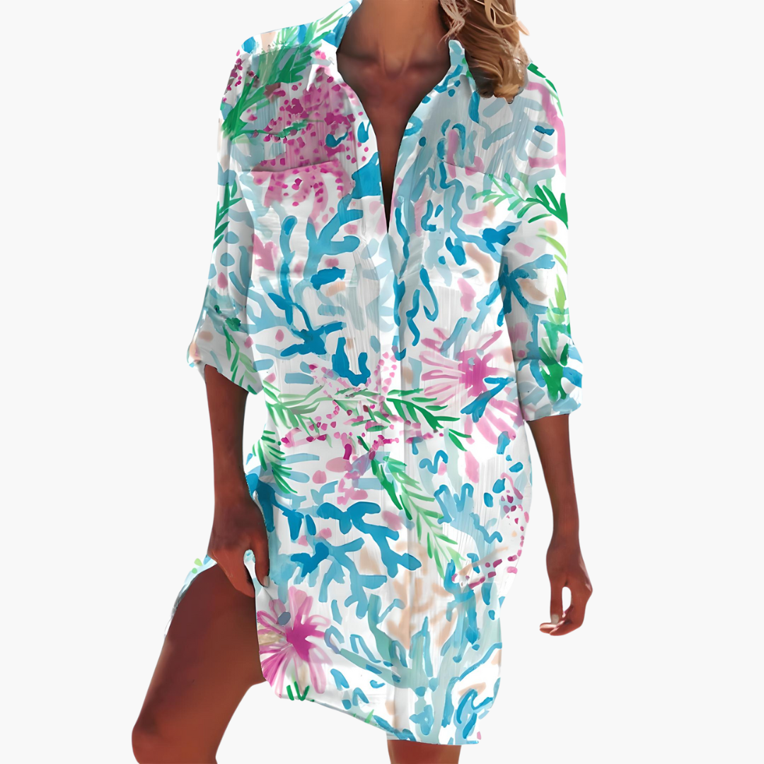 Damen-Hemdkleid mit langen Ärmeln und Knopfleiste