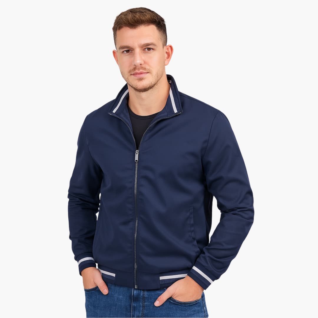 Herren Bomberjacke mit Reißverschluss und gestreiftem Saum