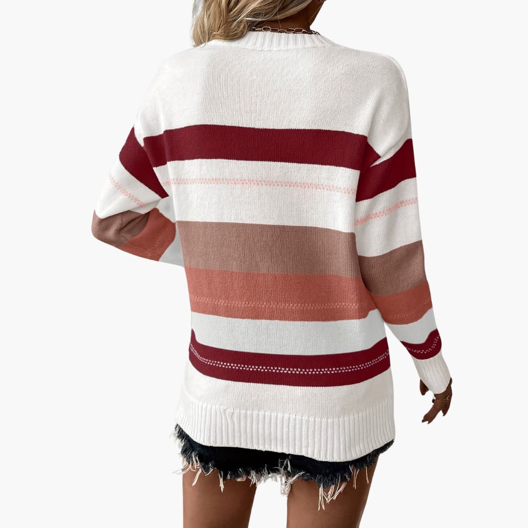 Damen pullover mit Rundhalsausschnitt und gestreifter Oberfläche