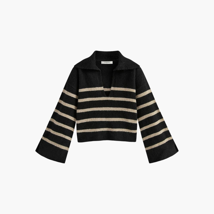 Damen pullover mit V-Ausschnitt und gestreifter Oberfläche