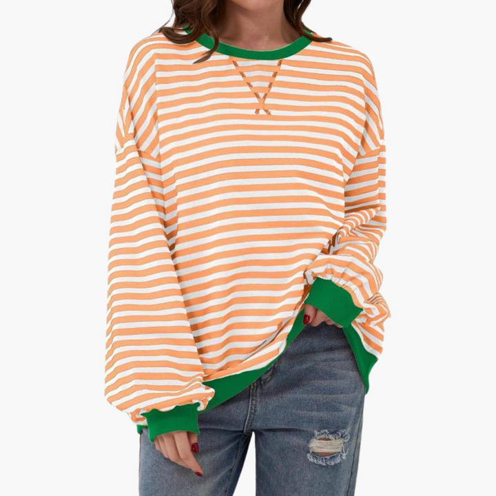 Damen Streifen Oversized Sweatshirt – Lässiger Langarm Pulli
