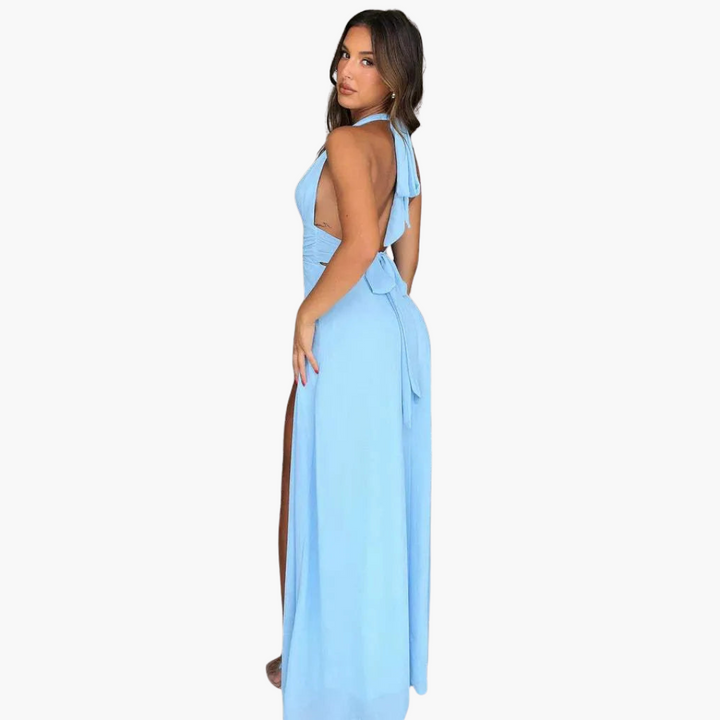 Maxikleid mit Schlitz & Neckholder - Damen Abendmode