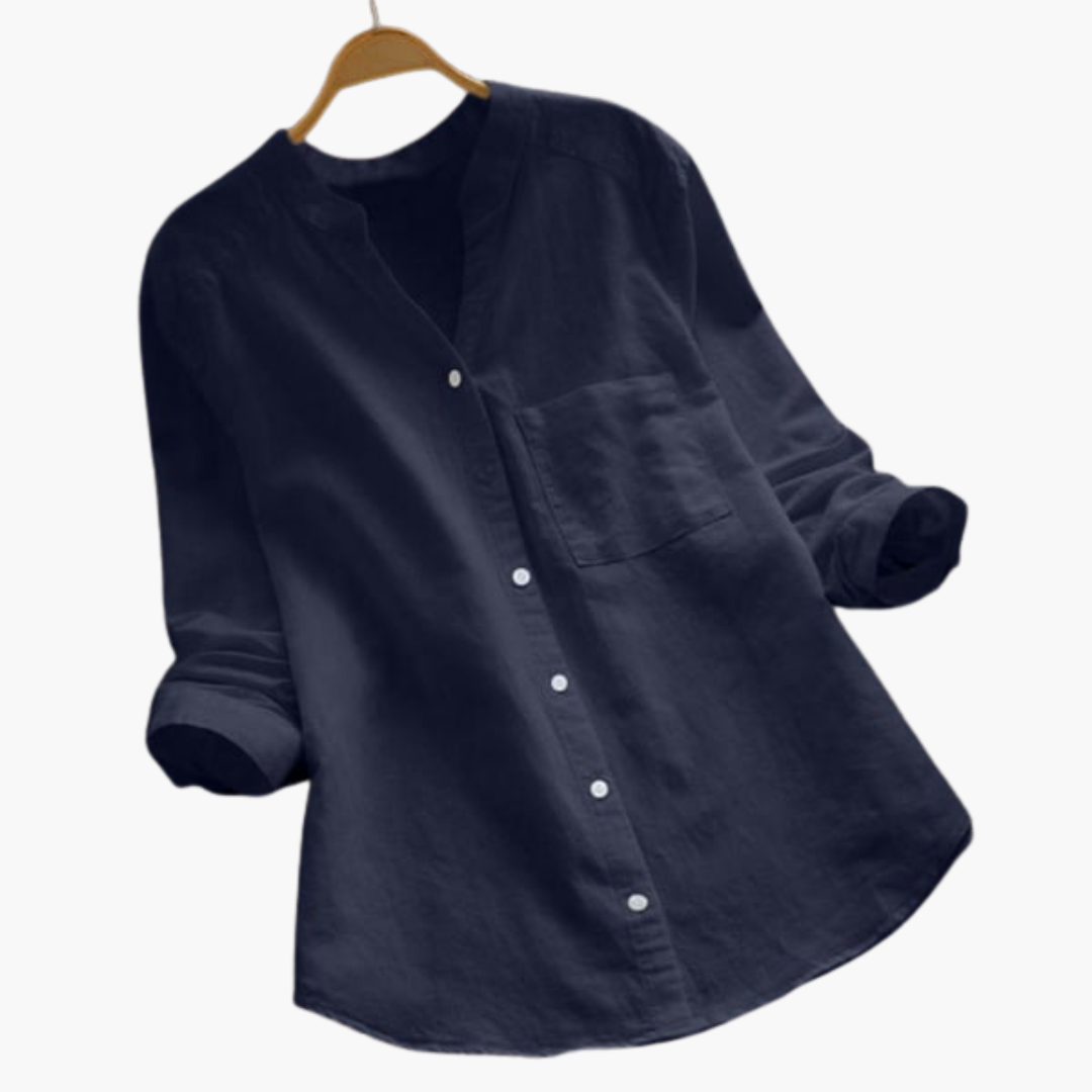 Lockere Hemdbluse für Damen - Langarm, Stehkragen & Casual