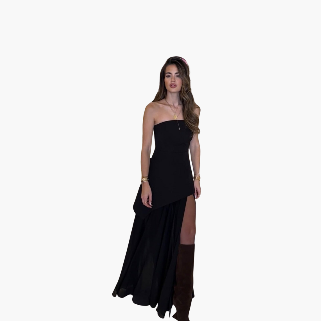 Schulterfreies Abendkleid für Damen - Maxi mit hohem Schlitz