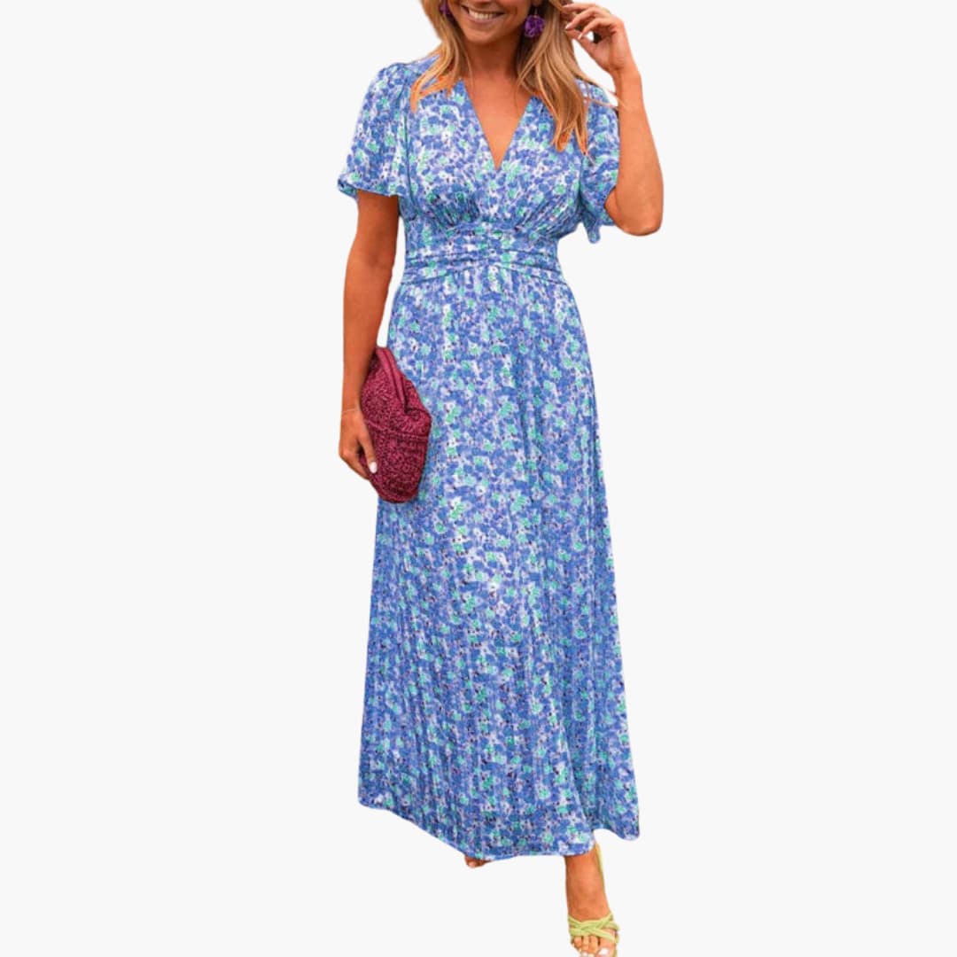 Florales Wickel-Maxikleid - für Damen mit V-Ausschnitt