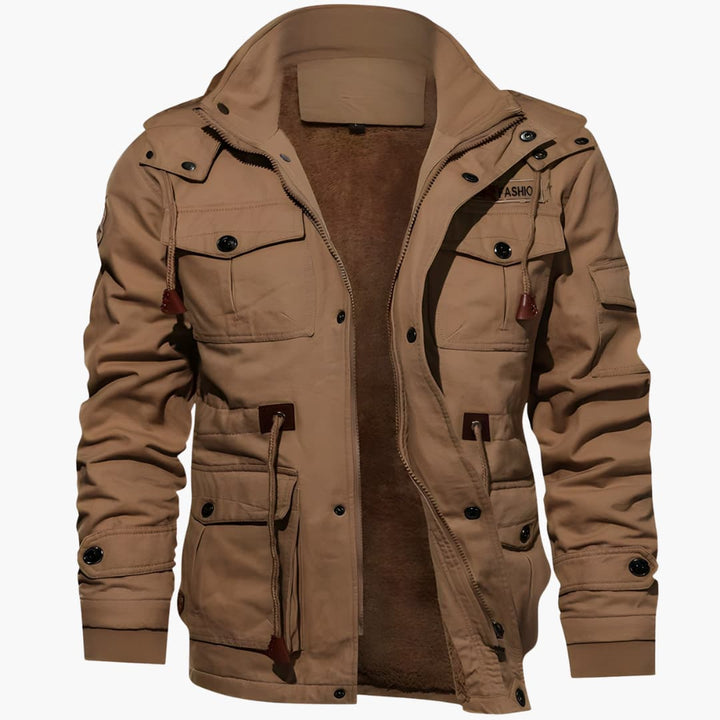 Herren Feldjacke mit verstellbarer Kapuze und mehreren Taschen