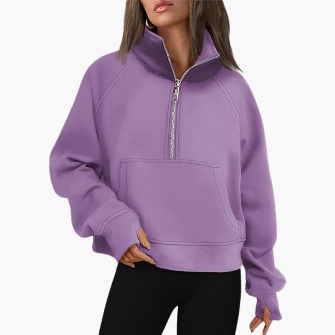 Damen-Sweatshirt mit Reißverschluss-Ausschnitt und Kängurutasche