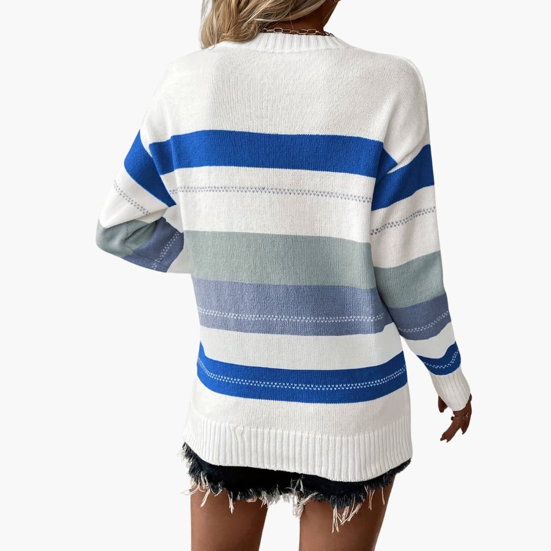 Damen pullover mit Rundhalsausschnitt und gestreifter Oberfläche