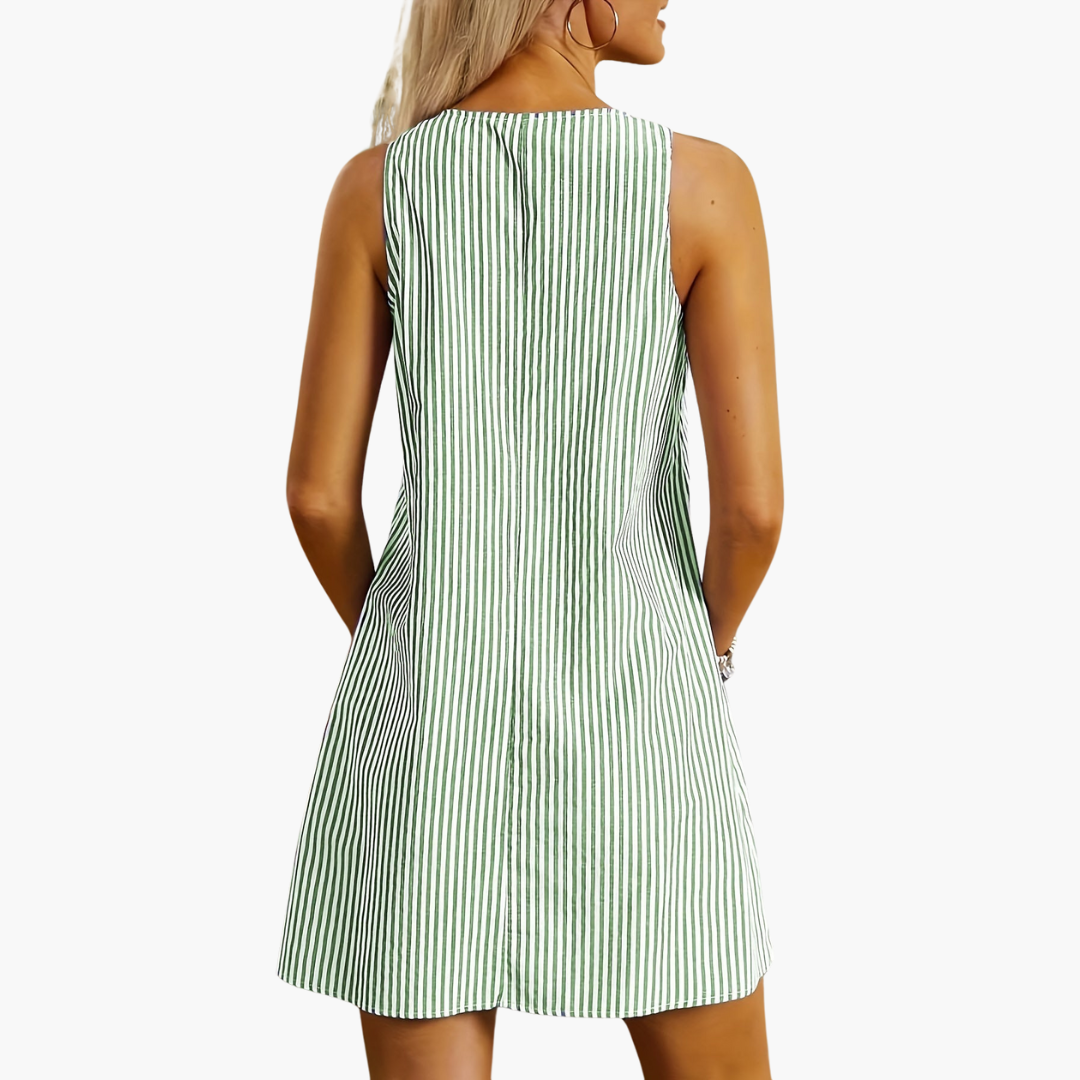 Gestreiftes Freizeitkleid für Damen - Ärmellos, Mini mit Taschen