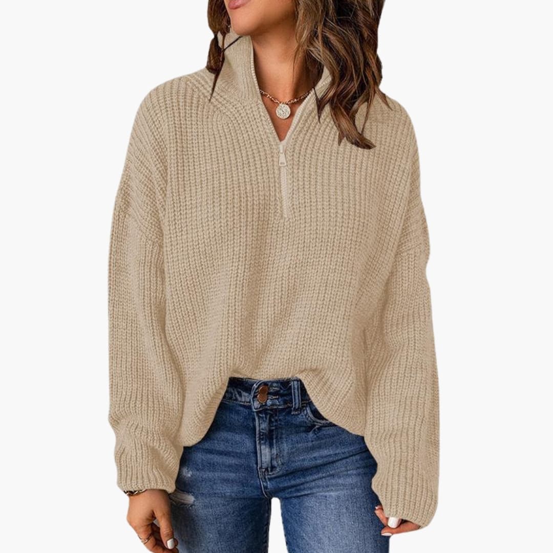 Damen Strickpullover mit Stehkragen und Reißverschluss Knit