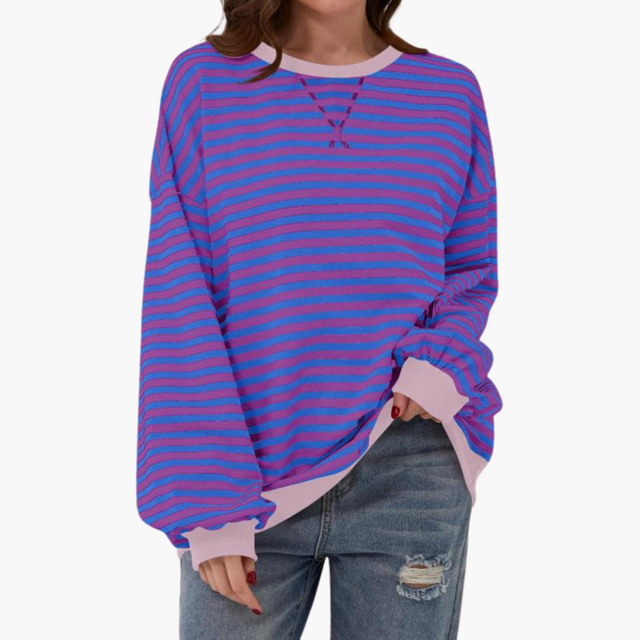 Damen Streifen Oversized Sweatshirt – Lässiger Langarm Pulli