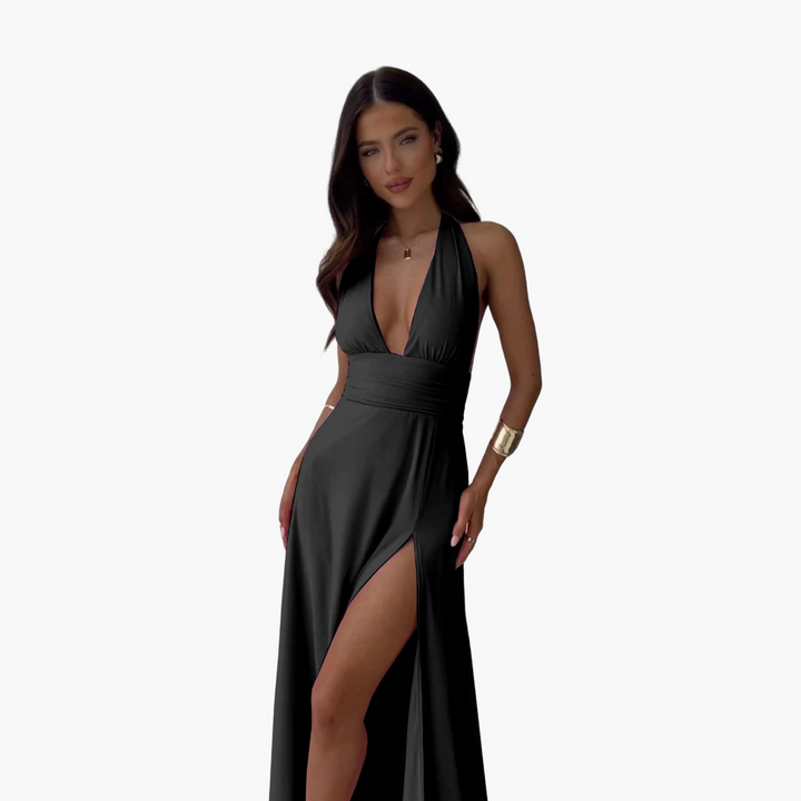 Maxikleid mit Schlitz & Neckholder - Damen Abendmode