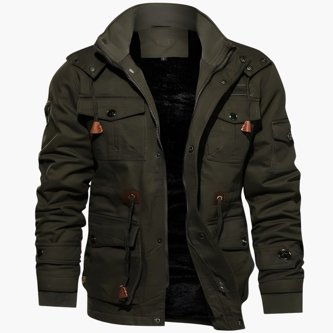 Herren Feldjacke mit verstellbarer Kapuze und mehreren Taschen