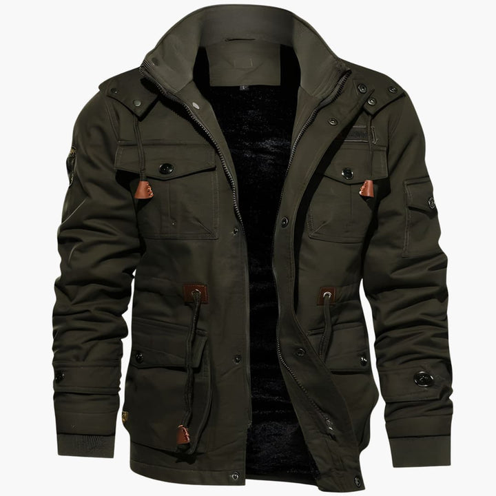 Herren Feldjacke mit verstellbarer Kapuze und mehreren Taschen
