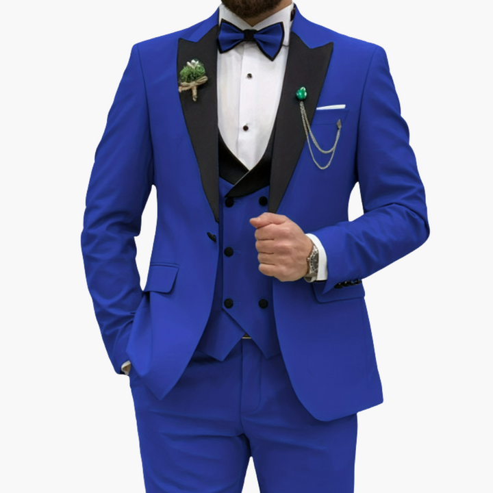 Herren Anzug dreiteilig mit Slim Fit und Kontrastrevers