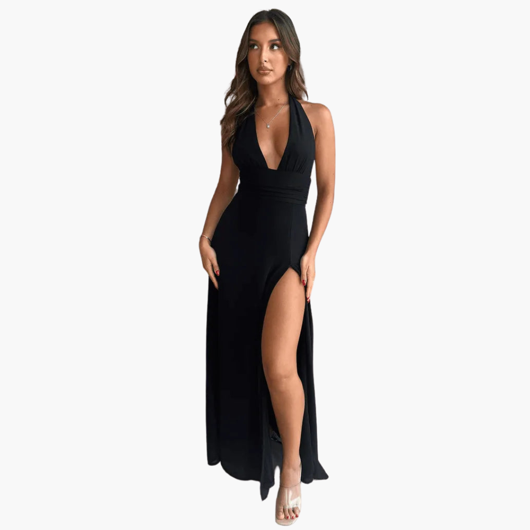 Maxikleid mit Schlitz & Neckholder - Damen Abendmode