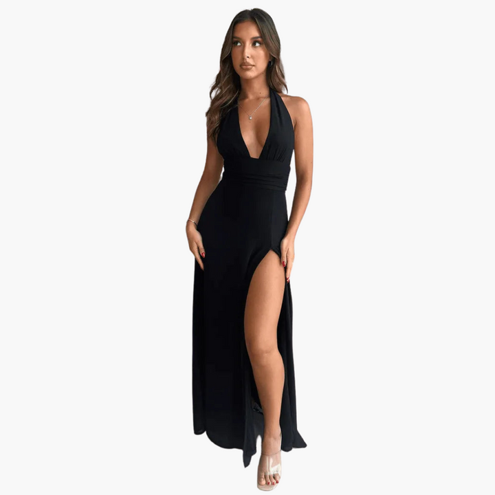 Maxikleid mit Schlitz & Neckholder - Damen Abendmode