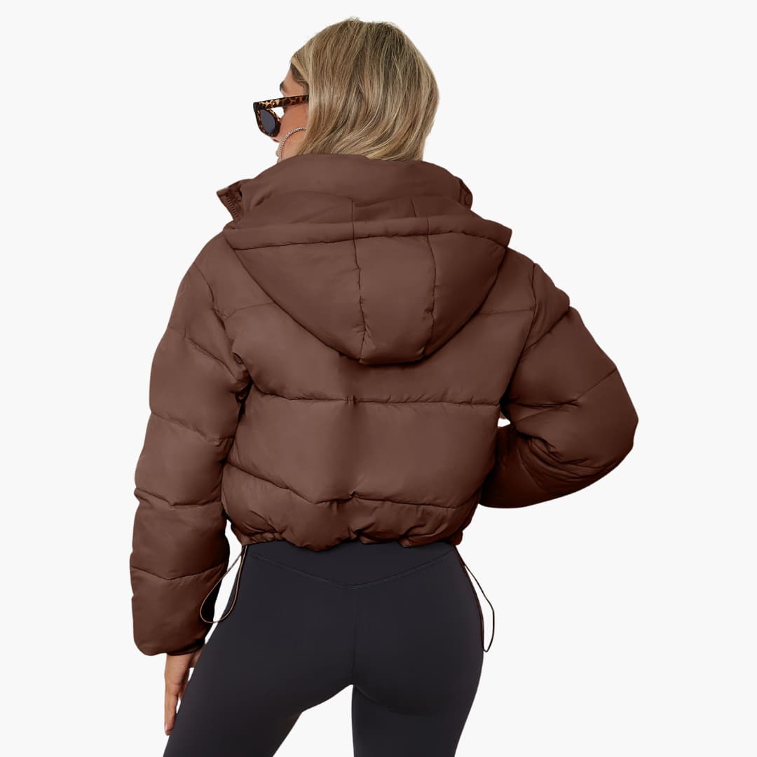 Damenkurze Jacke mit Kapuze und Reißverschluss