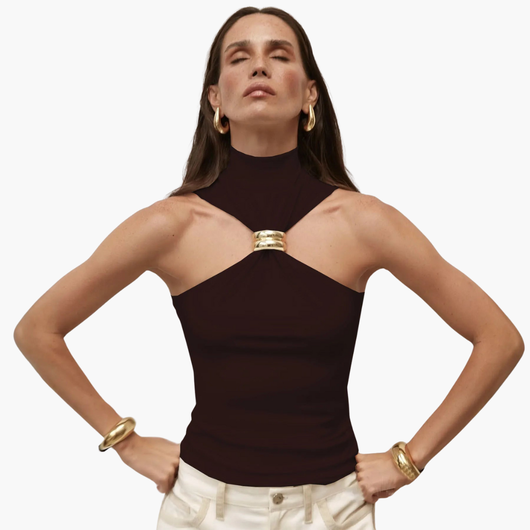 Schicke High Neck Haltertop - für Frauen mit Goldakzent