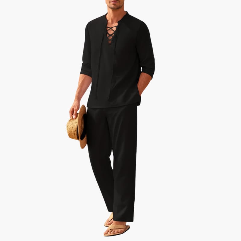 Boho Zweiteiler für Herren - Sommerliches Schnürhemd & Hose