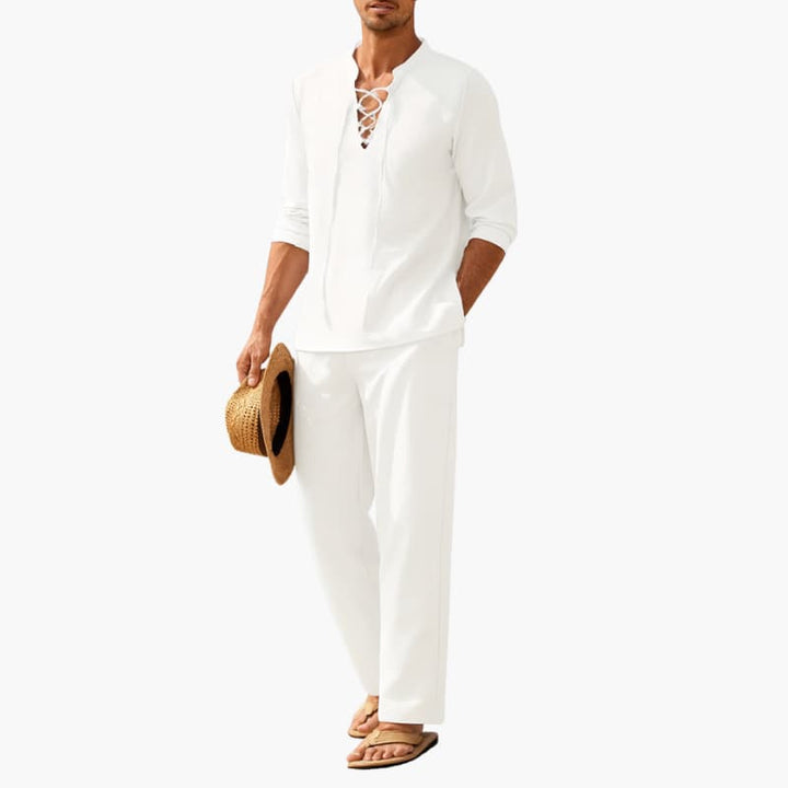 Boho Zweiteiler für Herren - Sommerliches Schnürhemd & Hose