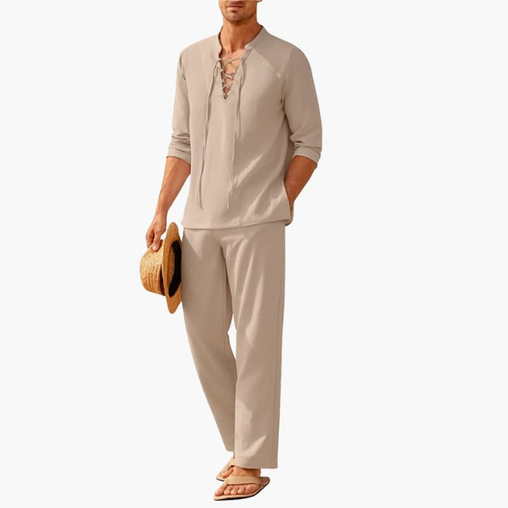 Boho Zweiteiler für Herren - Sommerliches Schnürhemd & Hose