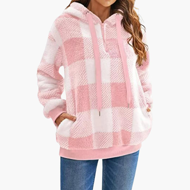 Damen Kapuzen pullover mit Karo-Muster Kängurutasche