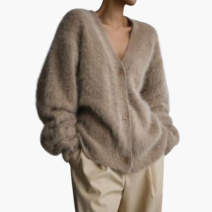 Damen-Strickjacke mit V-Ausschnitt und Knopfverschluss